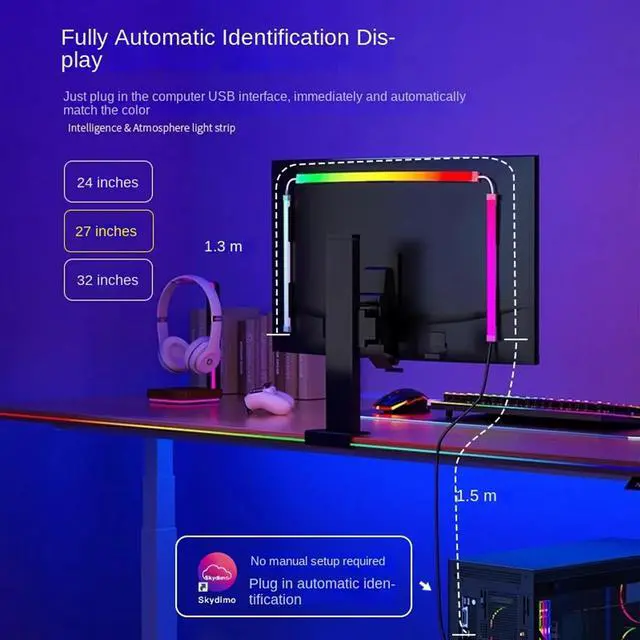 Alt view image 5 of 7 - _Mega Brand Skydimo RGB Computer Ambient Lighting Strip with Screen Sync, Gaming LED Backlight for Monitors, Immersive RGB Lighting Effects for Gaming, Movies, and Cyberpunk Setup, USB-Powered