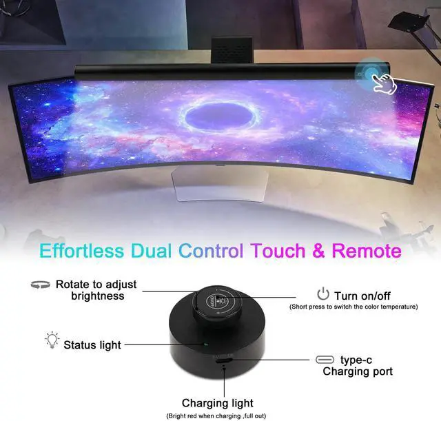 Alt view image 3 of 6 - _Mega Brand Computer Monitor Lamp, Screen Monitor Light Bar for Eye Caring, Dimmable Lamp Bar, Touch Control, No Glare Space Saving Home Office Desk Lamps