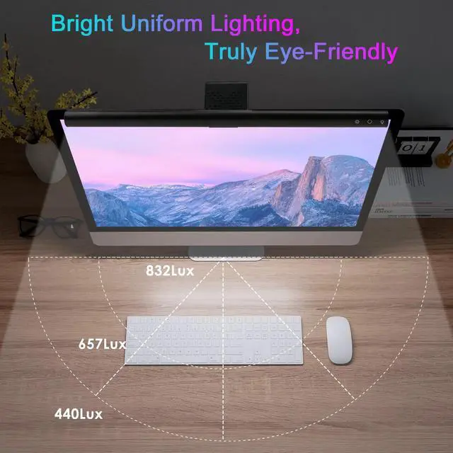 Alt view image 5 of 6 - _Mega Brand Computer Monitor Lamp, Screen Monitor Light Bar for Eye Caring, Dimmable Lamp Bar, Touch Control, No Glare Space Saving Home Office Desk Lamps