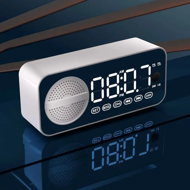 Alt view image 5 of 7 - _Mega Brand Holloyiver Alarm Clock Radio with Bluetooth Speaker, Intelligent Sensing, Dual Alarm with Snooze, Large LED Display, Dimmer Control, USB Charging Output, Bedroom Home Office Decor