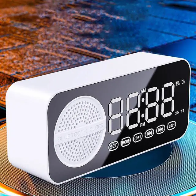 Alt view image 7 of 7 - _Mega Brand Holloyiver Alarm Clock Radio with Bluetooth Speaker, Intelligent Sensing, Dual Alarm with Snooze, Large LED Display, Dimmer Control, USB Charging Output, Bedroom Home Office Decor