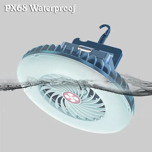 Alt view image 5 of 7 - _Mega Brand Camping Fan with Led Lantern - 1200mAh 6.6inch Rechargeable Battery Operated Tent Fan with Light and Hanging Hook for Outdoor Camping Tent Travel Fishing Emergency Power Outage
