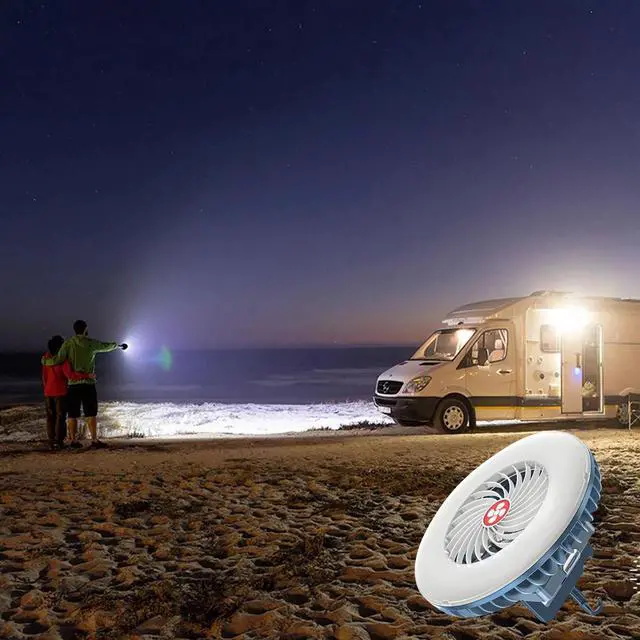 Alt view image 7 of 7 - _Mega Brand Camping Fan with Led Lantern - 1200mAh 6.6inch Rechargeable Battery Operated Tent Fan with Light and Hanging Hook for Outdoor Camping Tent Travel Fishing Emergency Power Outage