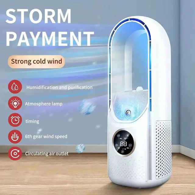Alt view image 4 of 4 - _Mega Brand Harlier Desk Bladeless Fan,12 Inch Small Quiet Office Fan with LED Light, Touch Control with Digital Display, 6 Speed Adjustment, Small Personal Cooling Fan Usb Table Fan for Outdoor, Home