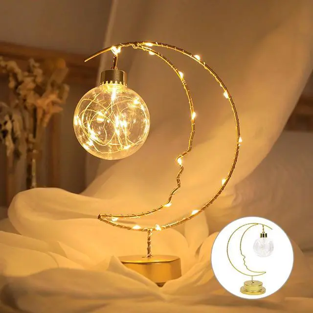 Main image of _Mega Brand Enchanted Iron Art Lunar Lamp, Moon & Bulb Ramadan Desk Lamp, Battery & USB Powered, LED Winding Iron Frame Decorative Table Lamp for Nightstand/Bedroom Decor