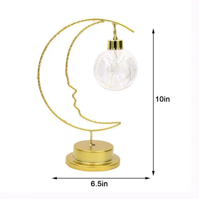 Alt view image 3 of 7 - _Mega Brand Enchanted Iron Art Lunar Lamp, Moon & Bulb Ramadan Desk Lamp, Battery & USB Powered, LED Winding Iron Frame Decorative Table Lamp for Nightstand/Bedroom Decor