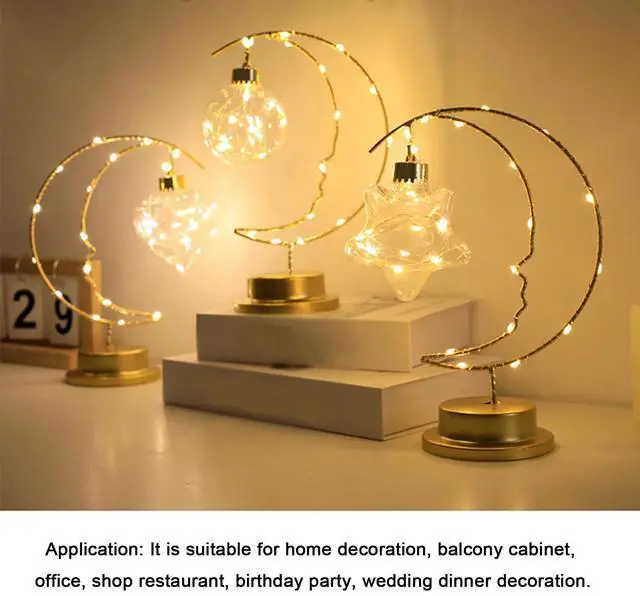 Alt view image 7 of 7 - _Mega Brand Enchanted Iron Art Lunar Lamp, Moon & Bulb Ramadan Desk Lamp, Battery & USB Powered, LED Winding Iron Frame Decorative Table Lamp for Nightstand/Bedroom Decor
