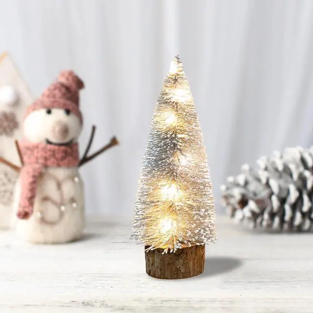 Main image of _Mega Brand Pre-lit Small Christmas Tree,Miniature Pine Trees Sisal Trees Mini Xmas Tree Mini Pine Tree Multi-Color LED Lights Tabletop Christmas Tree with Wooden Base for Christmas Decorations