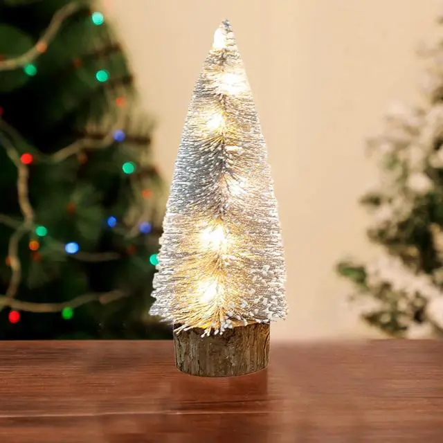 Alt view image 4 of 7 - _Mega Brand Pre-lit Small Christmas Tree,Miniature Pine Trees Sisal Trees Mini Xmas Tree Mini Pine Tree Multi-Color LED Lights Tabletop Christmas Tree with Wooden Base for Christmas Decorations