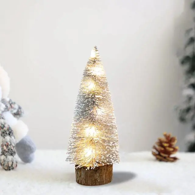 Alt view image 5 of 7 - _Mega Brand Pre-lit Small Christmas Tree,Miniature Pine Trees Sisal Trees Mini Xmas Tree Mini Pine Tree Multi-Color LED Lights Tabletop Christmas Tree with Wooden Base for Christmas Decorations
