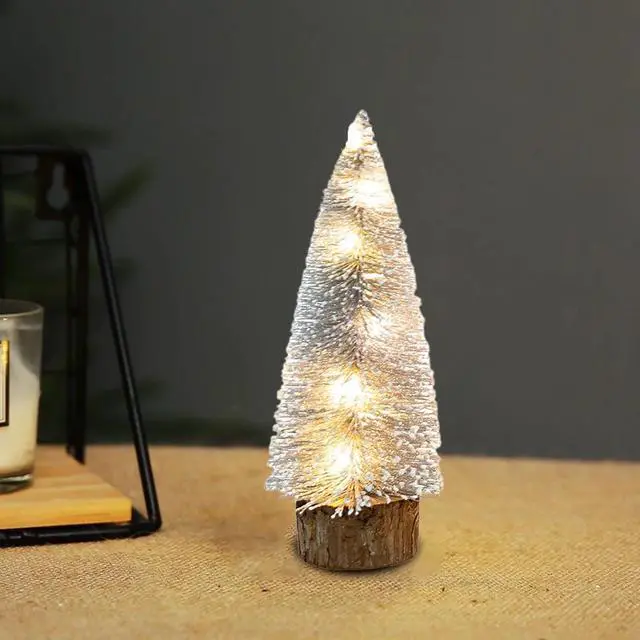 Alt view image 6 of 7 - _Mega Brand Pre-lit Small Christmas Tree,Miniature Pine Trees Sisal Trees Mini Xmas Tree Mini Pine Tree Multi-Color LED Lights Tabletop Christmas Tree with Wooden Base for Christmas Decorations
