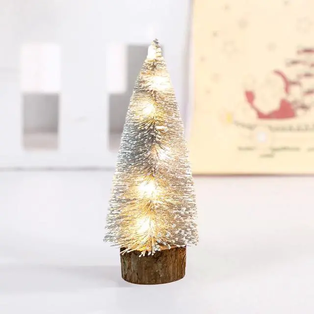 Alt view image 7 of 7 - _Mega Brand Pre-lit Small Christmas Tree,Miniature Pine Trees Sisal Trees Mini Xmas Tree Mini Pine Tree Multi-Color LED Lights Tabletop Christmas Tree with Wooden Base for Christmas Decorations