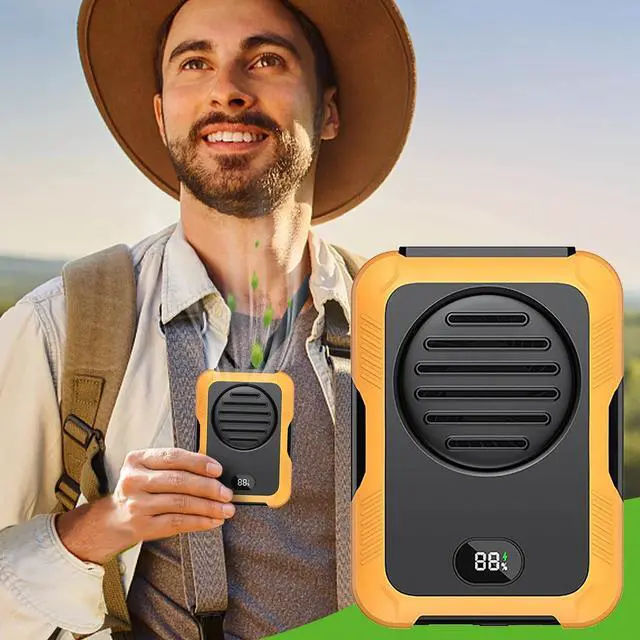 Main image of Clearance!_Mega Brand Portable Mini Waist Fan, 2000mAh Battery Powered Hands-free Wearable Fan With Digital Screen, 3 Speeds, Equipped with Lanyard, 3 In 1 Small Fan as Neck Fan Desk Fan Power Bank