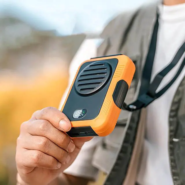 Alt view image 5 of 7 - Clearance!_Mega Brand Portable Mini Waist Fan, 2000mAh Battery Powered Hands-free Wearable Fan With Digital Screen, 3 Speeds, Equipped with Lanyard, 3 In 1 Small Fan as Neck Fan Desk Fan Power Bank