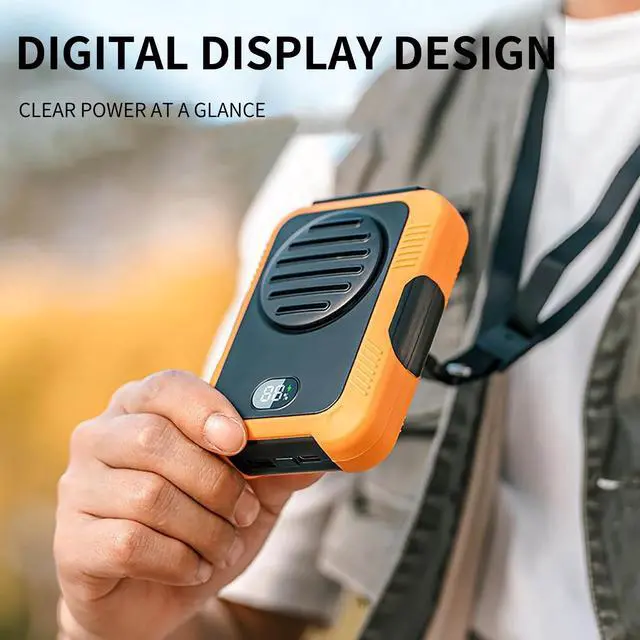 Alt view image 7 of 7 - Clearance!_Mega Brand Portable Mini Waist Fan, 2000mAh Battery Powered Hands-free Wearable Fan With Digital Screen, 3 Speeds, Equipped with Lanyard, 3 In 1 Small Fan as Neck Fan Desk Fan Power Bank