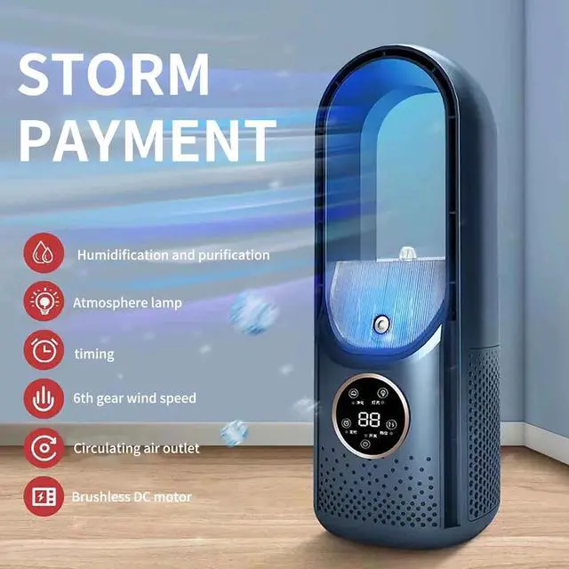 Alt view image 6 of 6 - _Mega Brand Bladeless Fan, Portable Desk Fan with Night Light & Timer, Personal Cooling Fan with 6-Speed Options, USB Powered Small Desktop Quiet Table Fan for Home Bedroom Office