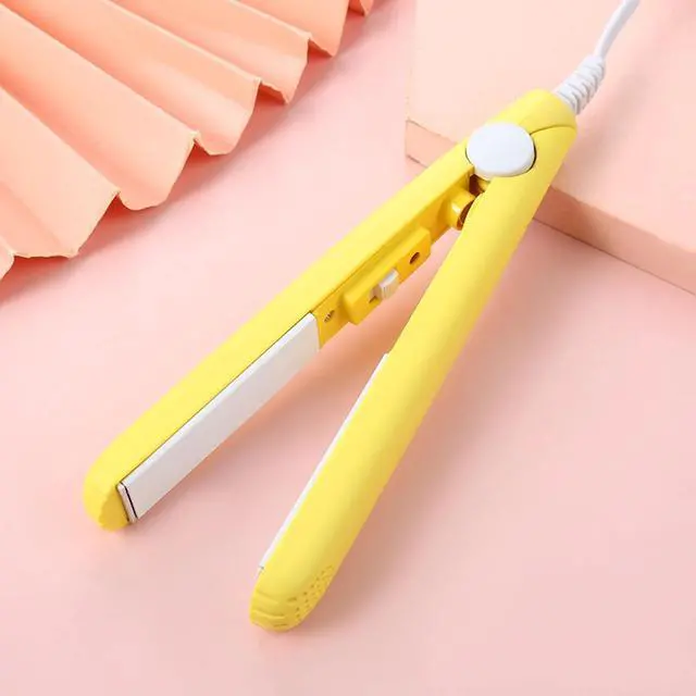 Main image of _Mega Brand Yellow Mini Hair Curler - 2 in 1 Mini Ceramic Curler and Hair Straightener - For Short Hair Fine Hair Beauty Heating Salon
