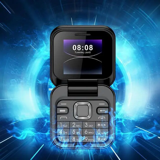 Main image of _Mega Brand 2024 New Mini Flip Mobile Phone 2 SIM Card Small Display Foldable Cell Phone, Unlocked Flip Phone 2G Flip Cell Phone For Seniors (Black)