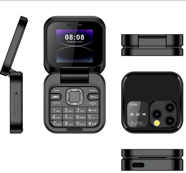 Alt view image 3 of 4 - _Mega Brand 2024 New Mini Flip Mobile Phone 2 SIM Card Small Display Foldable Cell Phone, Unlocked Flip Phone 2G Flip Cell Phone For Seniors (Black)