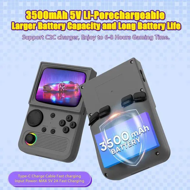 Alt view image 7 of 7 - _Mega Brand R36T Retro Gaming Console,3.5''IPS Screen CRT-Inspired,Handheld Game Console with 18000+Classic Games Supports WiFi Networked Fighting and OTG,3500mAh Battery,with Portable Case(Grey 64GB)