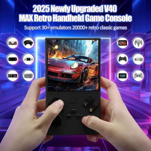 Alt view image 2 of 7 - Hoegoa 2025 V40 MAX Retro Handheld Game Console4.0"4K HD IPS Screen,Open-Source Linux,256GB Built-in 20,000+Classic Games,4000mAh Battery,Type-C Recharge,30+ Emulators,Pocket Portable Player (Black)