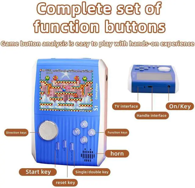 Alt view image 2 of 6 - _Mega Brand Portable Handheld Games Retro Mini Video GamesHandheld Game Console with 666 Classical FC Games 3.0" Color ScreenBirthday for Boys Girls and Adults (S1-Blue)