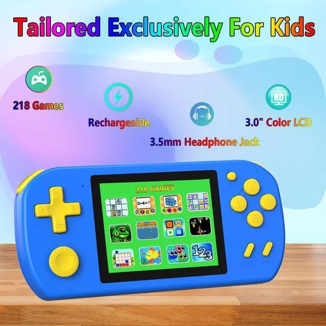 Alt view image 2 of 7 - _Mega Brand Handheld Games for Kids Built-in 218 Video Games, Portable Kids Travel Toys for Ages 4-13 with Rechargeable Battery 3.0" HD Screen, Mini Gaming Player Birthday Gifts for Boys Girls (Blue)