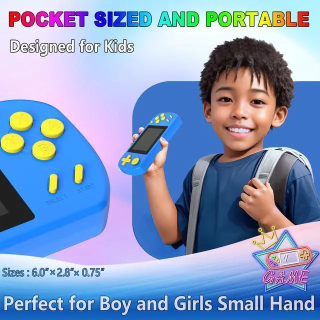 Alt view image 4 of 7 - _Mega Brand Handheld Games for Kids Built-in 218 Video Games, Portable Kids Travel Toys for Ages 4-13 with Rechargeable Battery 3.0" HD Screen, Mini Gaming Player Birthday Gifts for Boys Girls (Blue)