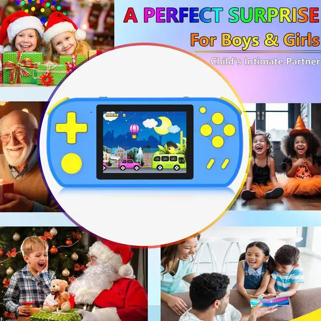 Alt view image 6 of 7 - _Mega Brand Handheld Games for Kids Built-in 218 Video Games, Portable Kids Travel Toys for Ages 4-13 with Rechargeable Battery 3.0" HD Screen, Mini Gaming Player Birthday Gifts for Boys Girls (Blue)
