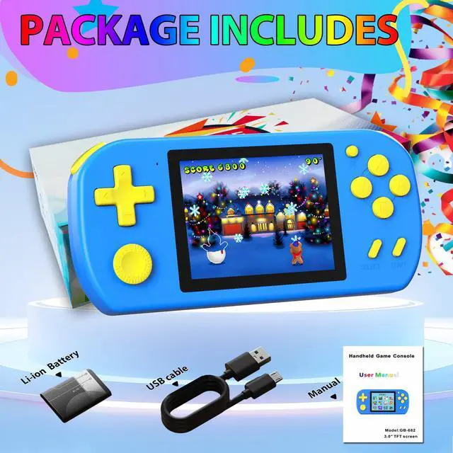 Alt view image 7 of 7 - _Mega Brand Handheld Games for Kids Built-in 218 Video Games, Portable Kids Travel Toys for Ages 4-13 with Rechargeable Battery 3.0" HD Screen, Mini Gaming Player Birthday Gifts for Boys Girls (Blue)