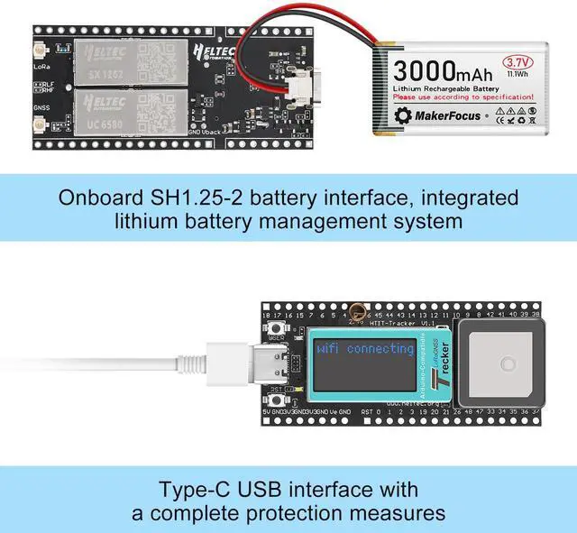 Alt view image 7 of 7 - _Mega Brand Wireless Tracker Supports GPS Galileo Multi-System Joint Positioning ESP32-S3 WiFi Bluetooth SX1262 UC6580 with 915MHz LoRa Antenna, 0.96-inch LCD Display for Meshtastic Arduino