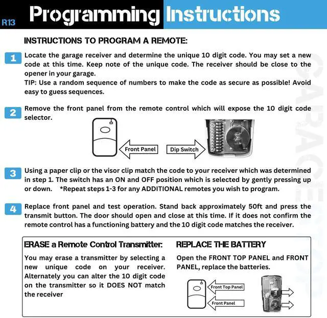 Alt view image 3 of 6 - _Mega Brand Garage Door Opener Remote for Multicode Linear 3089 308911 MCS308911,1089, 3070, 3060, 10 dip Switch Gate Opener Remote 300MHz, Garage Clicker Replacement