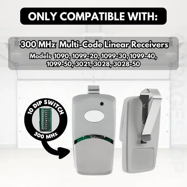 Alt view image 5 of 6 - _Mega Brand Garage Door Opener Remote for Multicode Linear 3089 308911 MCS308911,1089, 3070, 3060, 10 dip Switch Gate Opener Remote 300MHz, Garage Clicker Replacement