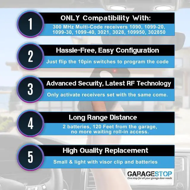 Alt view image 2 of 6 - 2X for Linear Multicode 3089 308911 MCS308911, 1089, 3070, 3060, 10 dip Switch Gate Opener Remote 300MHz, Multi Code Garage Door Opener Remote
