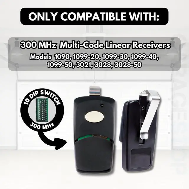 Alt view image 5 of 6 - 2X for Linear Multicode 3089 308911 MCS308911, 1089, 3070, 3060, 10 dip Switch Gate Opener Remote 300MHz, Multi Code Garage Door Opener Remote