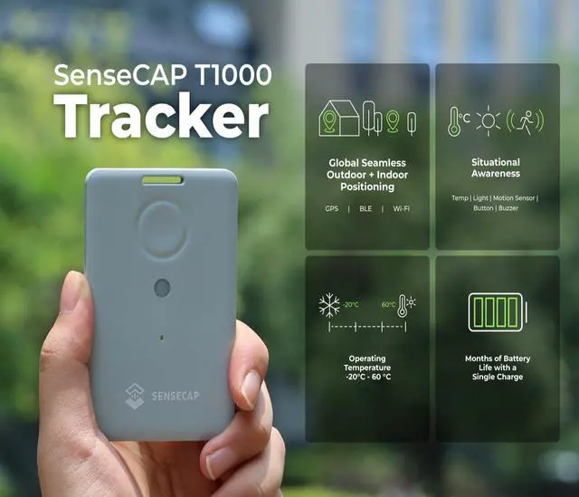 Alt view image 6 of 7 - _Mega Brand T1000-A GPS Tracker with Temp, Light, Motion Sensor, LoRaWAN, Bluetooth and Wi-fi Transmission, Bluetooth, Wi-fi, Panic Button and Buzzer, GNSS, 6.5mm Card Size, IP65 Waterproofing