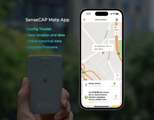 Alt view image 7 of 7 - _Mega Brand T1000-A GPS Tracker with Temp, Light, Motion Sensor, LoRaWAN, Bluetooth and Wi-fi Transmission, Bluetooth, Wi-fi, Panic Button and Buzzer, GNSS, 6.5mm Card Size, IP65 Waterproofing