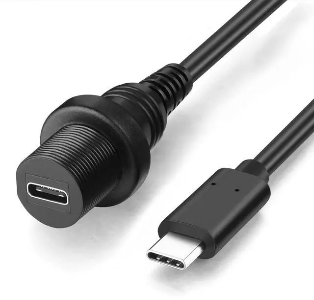 Main image of _Mega Brand USB Type C 3.1 Male to Female Flush Mount Cable Waterproof Kit Accessories Car Dash Panel Mount Adapter Converter Extension Extender for Car Boat Motorcycle Motorbike 1 Feet 30 cm