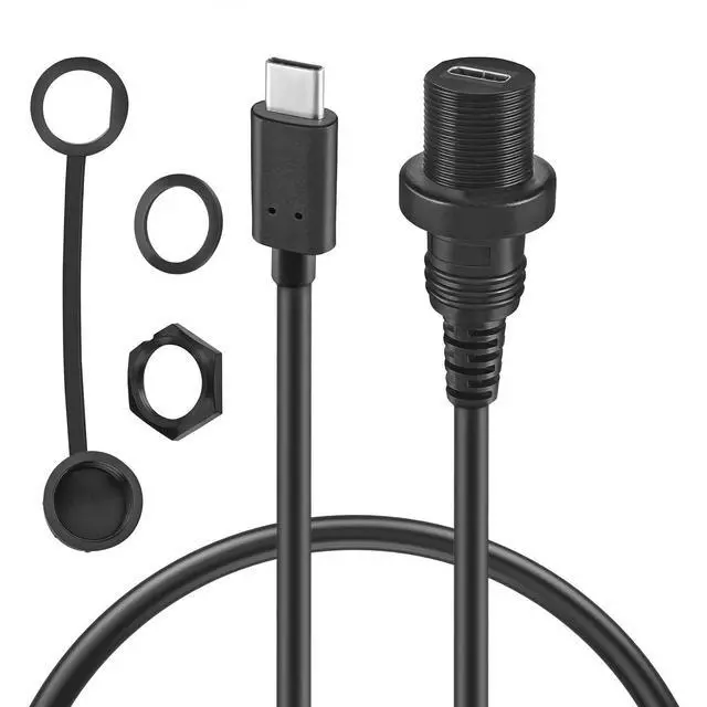 Alt view image 2 of 7 - _Mega Brand USB Type C 3.1 Male to Female Flush Mount Cable Waterproof Kit Accessories Car Dash Panel Mount Adapter Converter Extension Extender for Car Boat Motorcycle Motorbike 1 Feet 30 cm