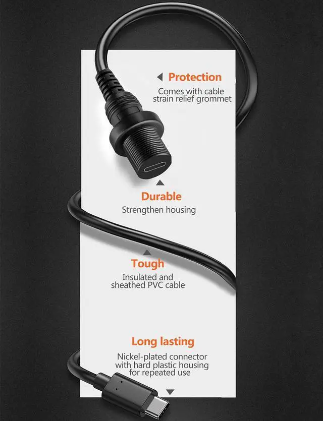 Alt view image 6 of 7 - _Mega Brand USB Type C 3.1 Male to Female Flush Mount Cable Waterproof Kit Accessories Car Dash Panel Mount Adapter Converter Extension Extender for Car Boat Motorcycle Motorbike 1 Feet 30 cm