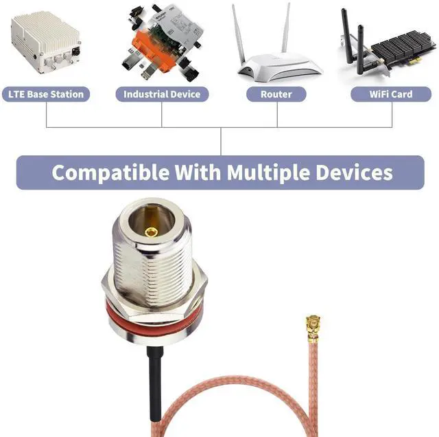Alt view image 4 of 5 - _Mega Brand Female to N Type Female Bulkhead Mount Pigtail Cable 8inch Low Loss RG178 Coaxial Jumper(2Pcs) for RF Applications,Base Stations,PCI WiFi Card,Wireless Router,Gateway etc