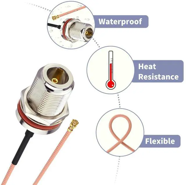 Alt view image 3 of 5 - _Mega Brand Female to N Type Female Bulkhead Mount Pigtail Cable 8inch Low Loss RG178 Coaxial Jumper(2Pcs) for RF Applications,Base Stations,PCI WiFi Card,Wireless Router,Gateway etc