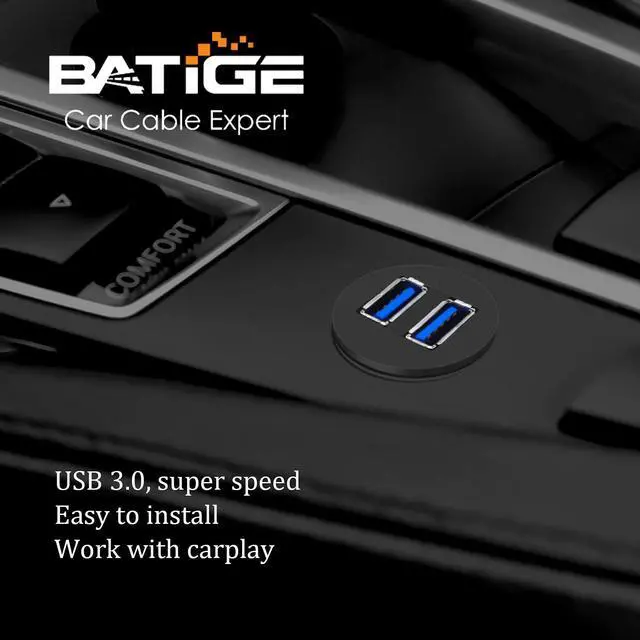 Alt view image 2 of 7 - _Mega Brand 2 Ports Dual USB 3.0 Male to USB 3.0 Female AUX Flush Mount Car Mount Extension Cable for Car Truck Boat Motorcycle Dashboard Panel 1ft