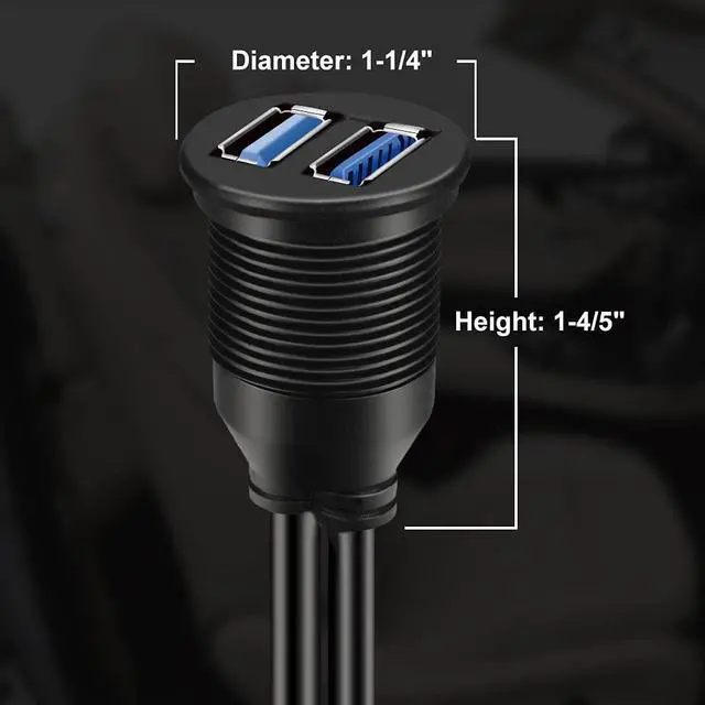 Alt view image 4 of 7 - _Mega Brand 2 Ports Dual USB 3.0 Male to USB 3.0 Female AUX Flush Mount Car Mount Extension Cable for Car Truck Boat Motorcycle Dashboard Panel 1ft