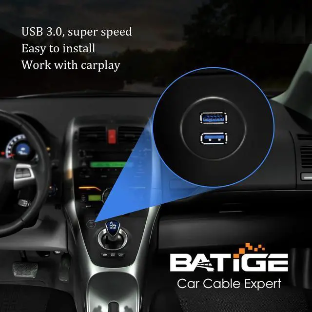 Alt view image 5 of 7 - _Mega Brand 2 Ports Dual USB 3.0 Male to USB 3.0 Female AUX Flush Mount Car Mount Extension Cable for Car Truck Boat Motorcycle Dashboard Panel 1ft