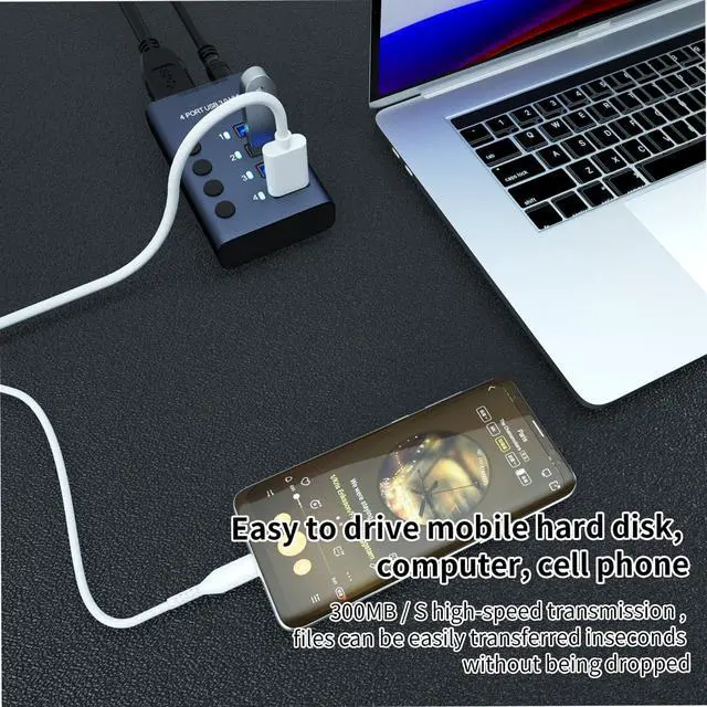 Alt view image 3 of 7 - _Mega Brand 4 Port Aluminum USB 3.0 hub with 4 Port USB Data Transfer,36W (12V/3A) Power Adapter USB Splitter Independent Switch