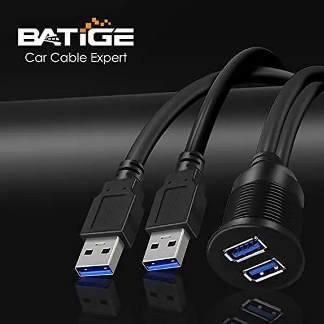 Alt view image 6 of 7 - _Mega Brand 2 Ports Dual USB 3.0 Male to USB 3.0 Female AUX Flush Mount Car Mount Extension Cable for Car Truck Boat Motorcycle Dashboard Panel 1ft