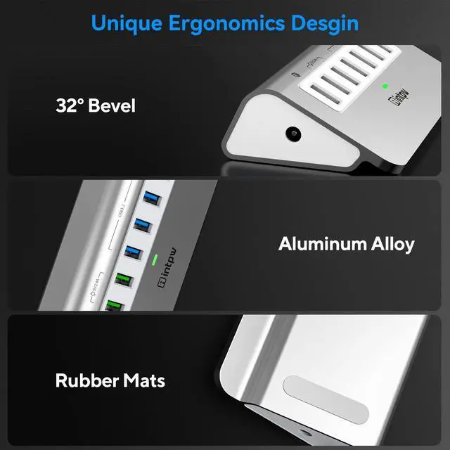 Alt view image 5 of 7 - _Mega Brand Powered USB Hub 10Gbps, Aluminum 7 Port USB 3.2 Data Hub with 4 USB 3.2 Gen 2 Ports, 3 Fast Charging Ports, 30W Power Adapter, Type A & C Cable for Mac, PC, Laptop