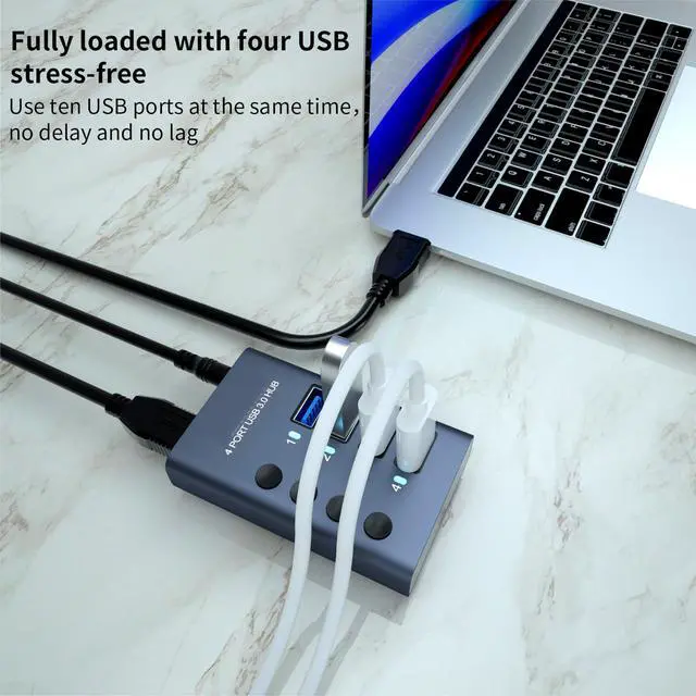 Alt view image 6 of 7 - _Mega Brand 4 Port Aluminum USB 3.0 hub with 4 Port USB Data Transfer,36W (12V/3A) Power Adapter USB Splitter Independent Switch