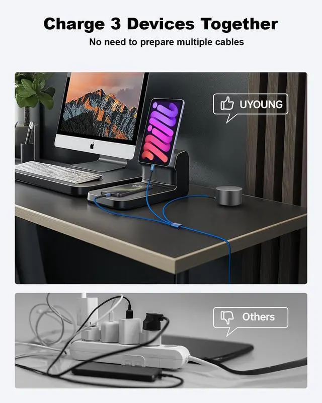 Alt view image 3 of 7 - Multi Charging Cable 2Pack 6FT, 3 in 1 Charger Cable Braided Universal Phone Charging Cord with Lightning/Type C/Micro USB Ends, Multiple USB Cable for iPhone/Samsung/Google Cell Phones and More
